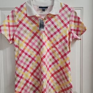 Karen Scott Pink and Yellow Plaid Kids Polo